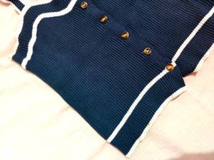 Blue Front Open Crop Top