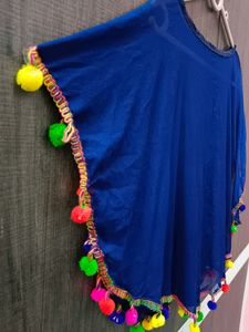 Blue Pom-Pom Tunic Top