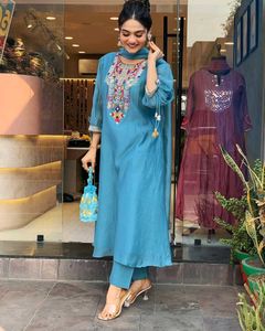 Cotton Chanderi Firozi Suit