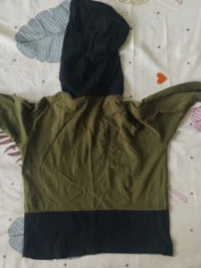 Black And Dark Dull Green Full Sleeve Top