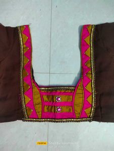 Brown Colour Saree &amp; Stiching Work Blouse