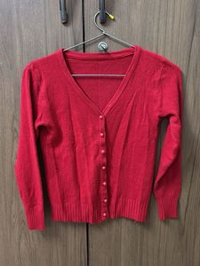 Red Button-Down Cardigan