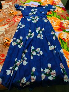 Navy Blue Floral Flare Gown- Size XL