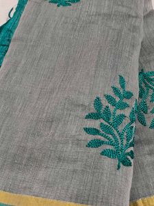 Elegant Grey Embroidered Saree with blouse