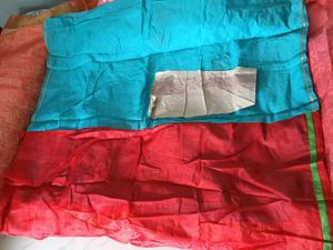 Blue with Red Floral Design ChanderiCotton Saree