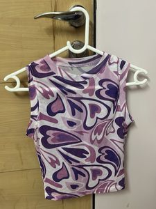 Trendy Purple Print Crop Top stretchable
