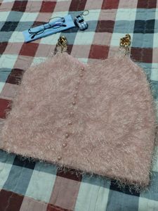 Pink Fuzzy Chain Strap Top