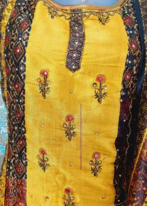 Elegant Mustard Yellow Side.dori Pattern Dress