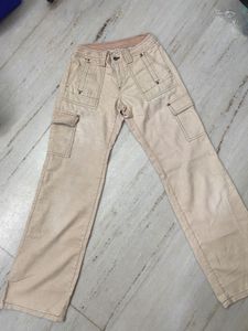 Beige Corduroy Cargo Pants