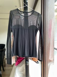 Black Mesh Long Sleeve Top