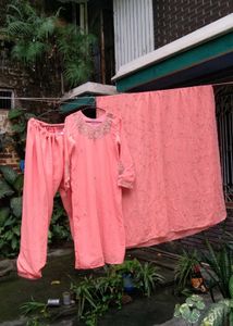 Zari work Peach Kurta Set