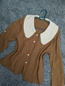 Brown Blouse with White Collar