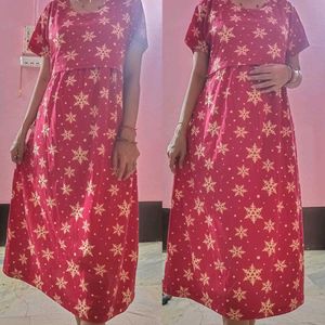 Red Snowflake Midi Maternity Dress