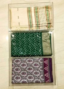 New Saree Combo 3 In 1 With Blouse Sighning Yello