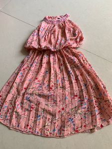 Pink Floral Pleated Dress