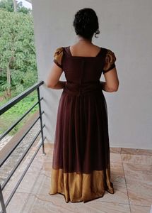 Elegant Brown &amp; Gold Pattupavada Set New