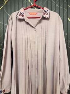 Embroidered Collar Shirt Dress