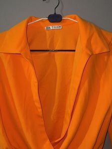 Zara Orange Surplice Crop Top