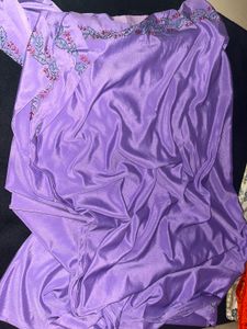 Lavender Satin Saree with Floral Embroidery