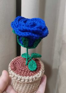 Crochet Blue Rose in Pot