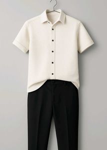 Beige Short Sleeve Button-Down