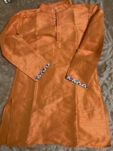 Orange &amp; White Kids Kurta Payjama With Jacket