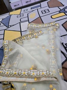 net lehanga with embroidery