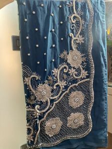 Royal Pearl Beaded Heavy Embellished Grey Saree