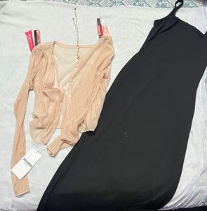 combo -pink mesh &amp;black long dress