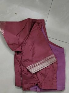 Rose Saree With Silver Zari Border