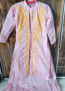 Onion Colour Kurti Skirt Set