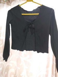 Black Tie-Front Crop Top