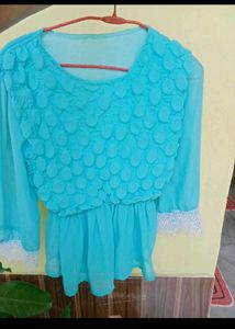 Aqua Blue Sheer Blouse