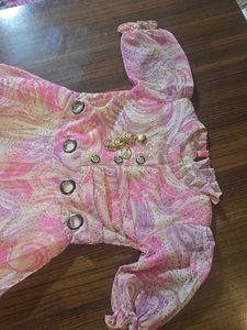 Pink Swirl Butterfly Blouse With Legging
