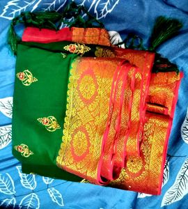 Elegant Green & red Saree