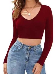 V Neck Full Sleeve Maroon Top Women