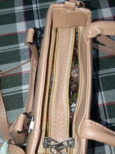 Beige Structured Satchel Bag
