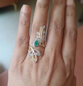 Emerald Leaf Design AD Ring