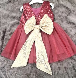 Bow Embellished Party Dress Comes  With HEADBAND