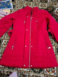Red Quilted Belted Coat