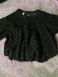 Crop Top Full Sleeve Black With White Dots