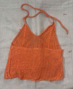 Orange Crochet Halter Top