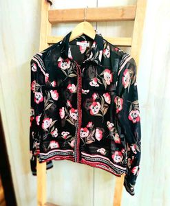 Black Floral Print Shirt Si,e-34