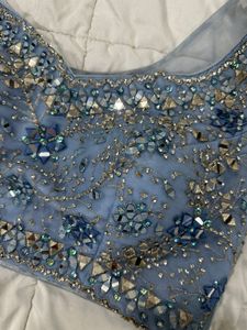 Blue Ruffle Lehenga with Embellished Top