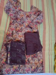 Brown Full Sleeve Dupatta Set