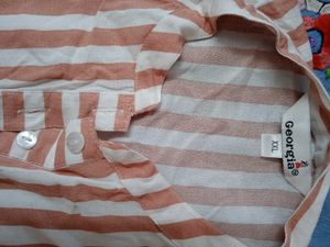 Casual Orange-White Striped T Shirt For Women