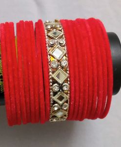 2 Dozen Red Velvet With Silver Metal Bangle Set