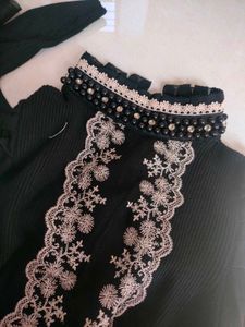 Black Work Turtle Neck Top