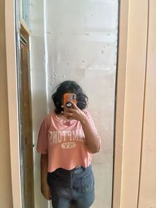 Boyfriend Oversized Pink Cropped Top