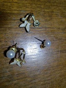 White Pearl Earrings Butterfly